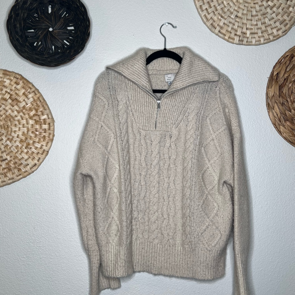 A New Day Women’s Cream Zip-Up Cable Knit Sweater